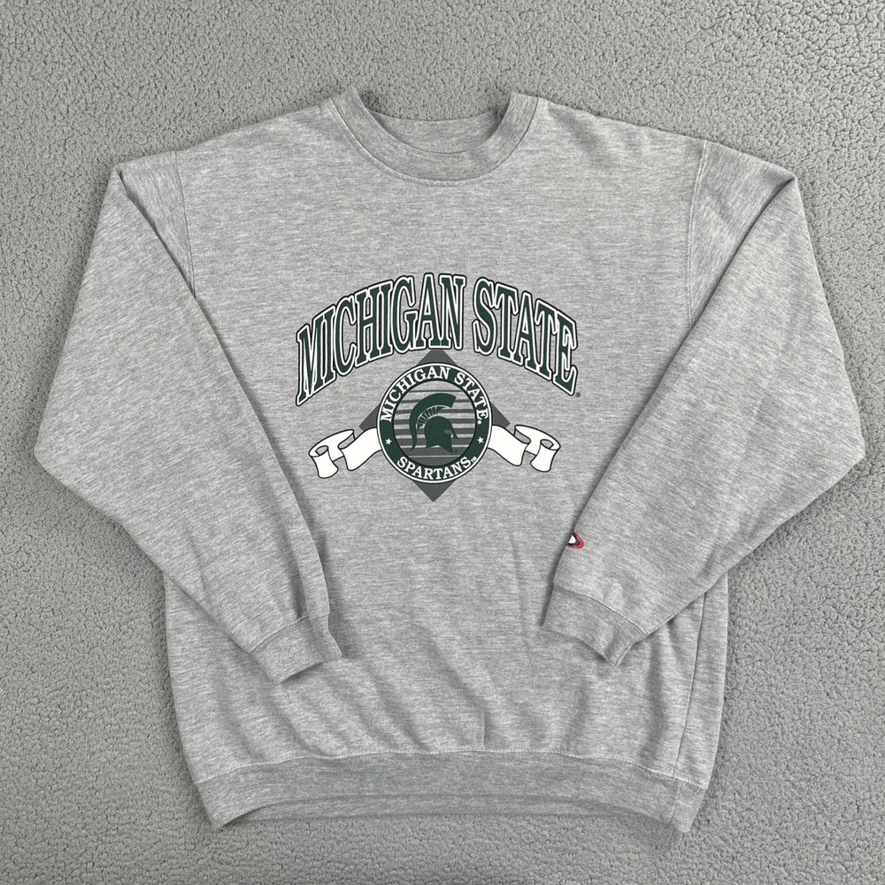 VTG Y2K Pro Player Crewneck Sweatshirt Michigan State Men Large Heather Grey